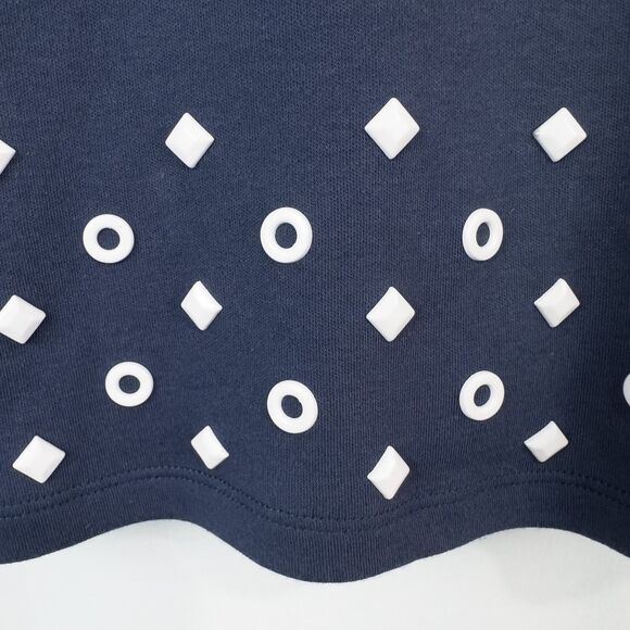 Alfred Dunner Nautical Studded Grommet SS Top Navy Blue Womens Petite Small - Picture 7 of 15